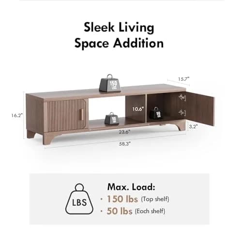 GOUUN 58 Inch Mid Century Modern TV Stand for Living Room | Vintage Boho Media Console with Storage thumbnail 2