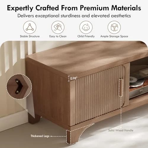 GOUUN 58 Inch Mid Century Modern TV Stand for Living Room | Vintage Boho Media Console with Storage thumbnail 3