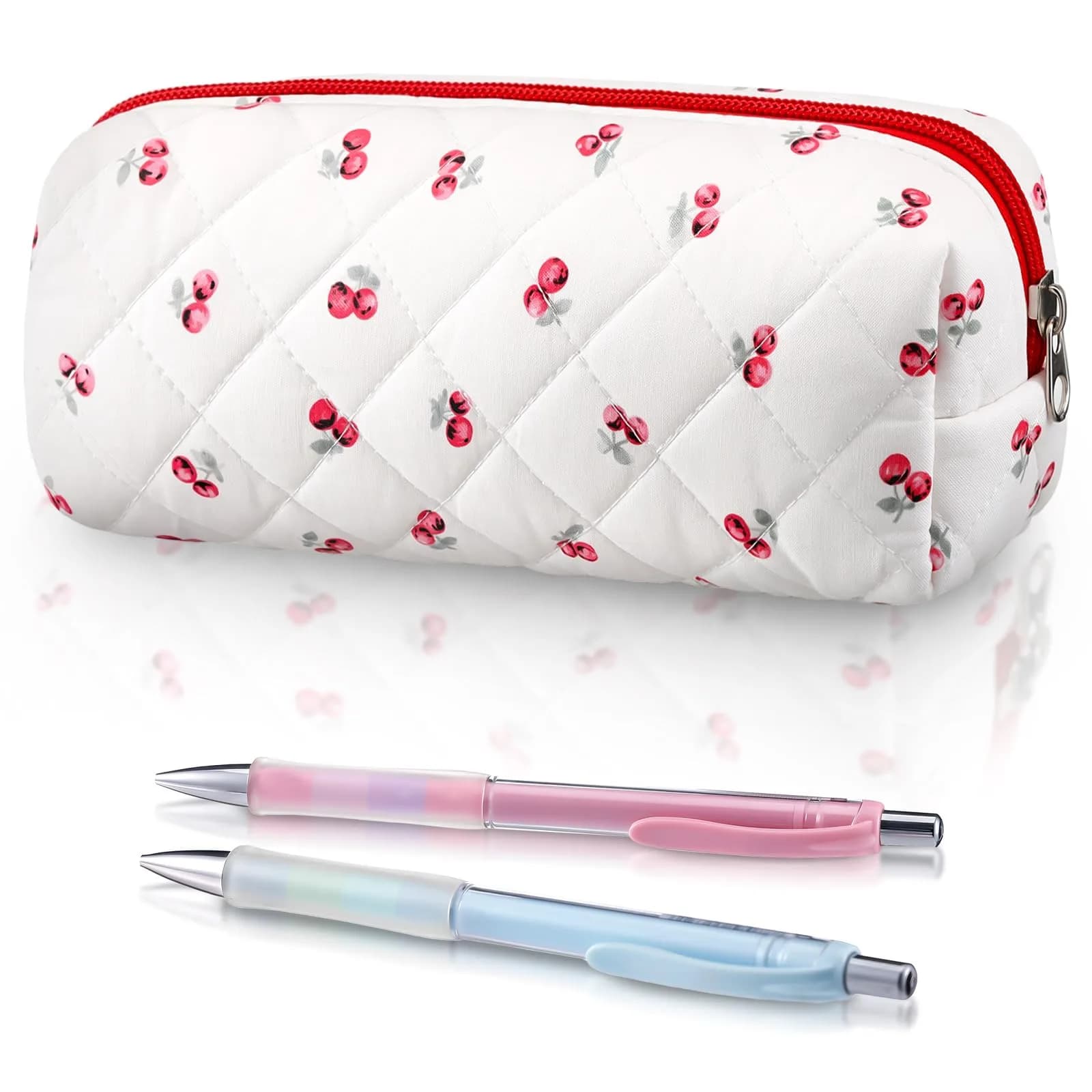 Sherr Cherry Pencil Case Cute Pencil Pouch | Lightweight, Travel-Friendly, Cotton, Zipper, 7.48 x 2.36 x 3.15 inches — 7.5 Inch