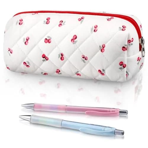 Sherr Cherry Pencil Case Cute Pencil Pouch | Lightweight, Travel-Friendly, Cotton, Zipper, 7.48 x 2.36 x 3.15 inches thumbnail 1