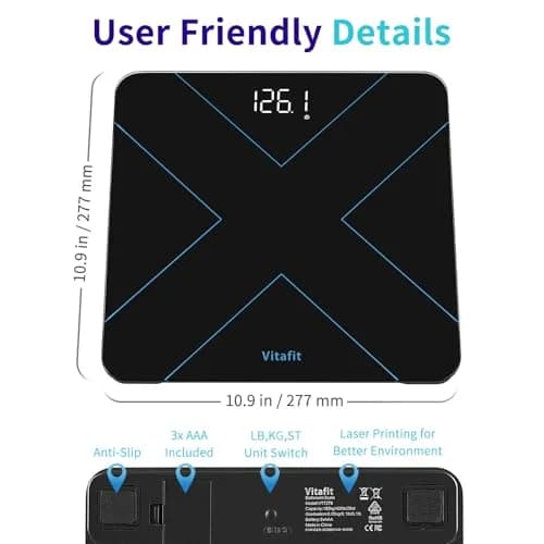 Vitafit Smart Digital Bathroom Scale for Body Weight, 182kg (400lb) | High Precision 0.05kg (0.1lb) with App Sync thumbnail 4