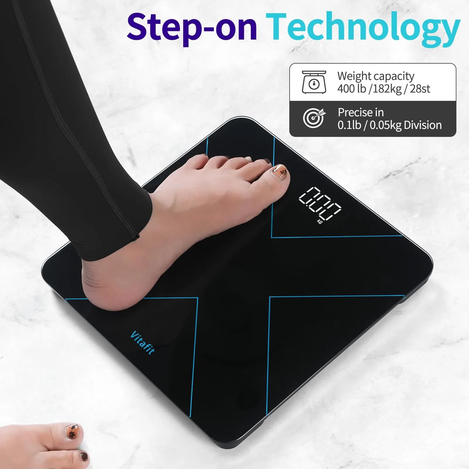 Vitafit Smart Digital Bathroom Scale for Body Weight, 182kg (400lb) | High Precision 0.05kg (0.1lb) with App Sync - view 3
