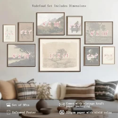 Vodefoad 9Pcs Vintage Gallery Wall Art Decor Prints | Rustic French Country Nature Landscape thumbnail 3