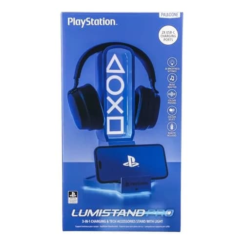 Paladone PlayStation 3-in-1 Headphone Stand and Tech Charging Station | RGB Colour Changing Light Panel, USB-C Ports, Officially Licensed for Gamers thumbnail 3
