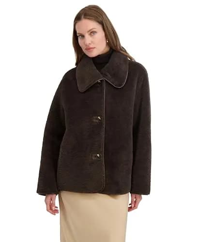 TAHARI Women's Kai Reversible Faux Shearling Jacket with PU Trim, X-Small | Versatile 2-in-1 Cozy & Polished Layer thumbnail 1
