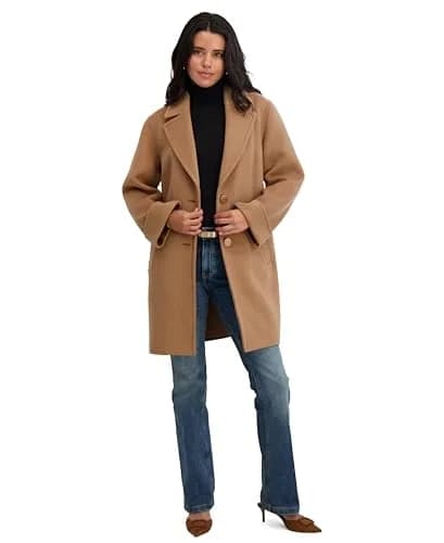 TAHARI Women's Sandra Wool Blend Topper Peacoat, Camel, Large | Classic Wool Peacoat with Notched Lapel & Roll Cuffs thumbnail 1