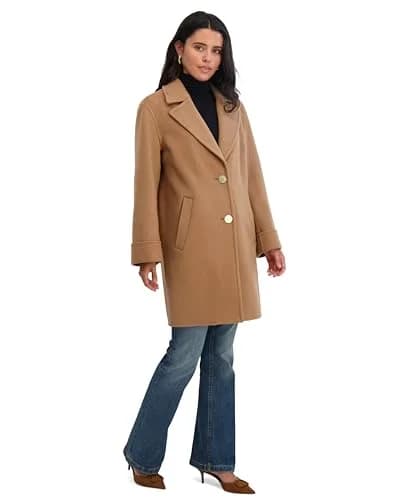 TAHARI Women's Sandra Wool Blend Topper Peacoat, Camel, Large | Classic Wool Peacoat with Notched Lapel & Roll Cuffs thumbnail 4