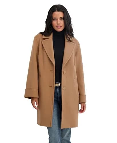 TAHARI Women's Sandra Wool Blend Topper Peacoat, Camel, Large | Classic Wool Peacoat with Notched Lapel & Roll Cuffs thumbnail 2