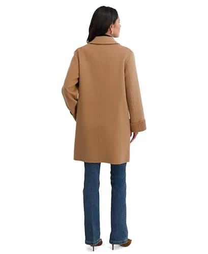 TAHARI Women's Sandra Wool Blend Topper Peacoat, Camel, Large | Classic Wool Peacoat with Notched Lapel & Roll Cuffs thumbnail 3