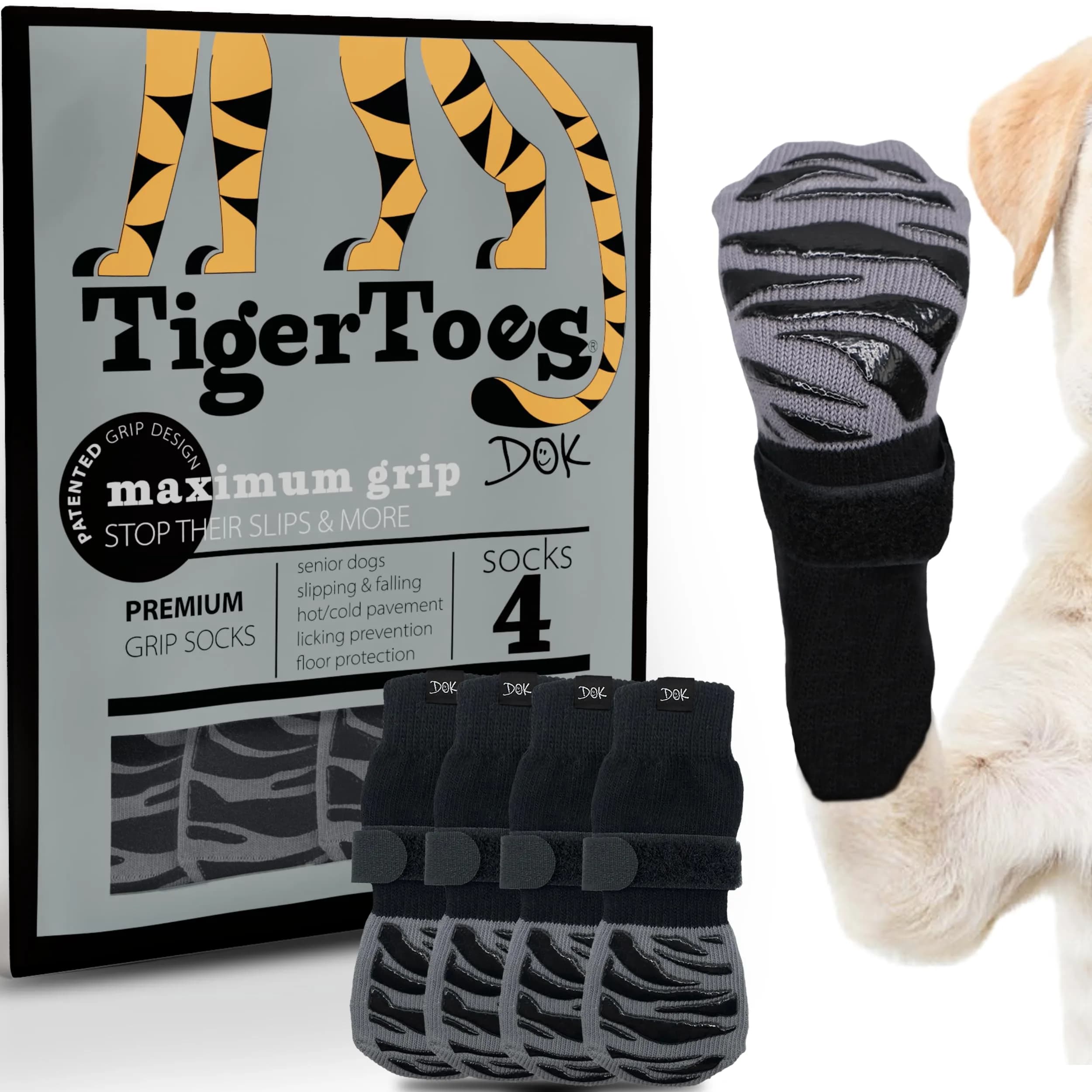 DOK TigerToes XXXL Non-Slip Dog Socks (9.4" Length / 23.8cm) | Extra-Thick Grip for Hardwood Floors & Hot Pavement - main product image
