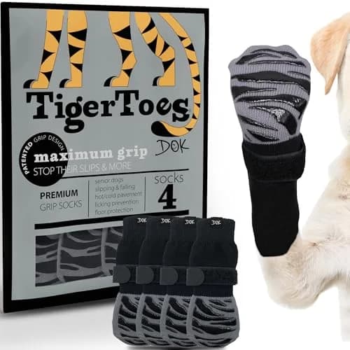 DOK TigerToes XXXL Non-Slip Dog Socks (9.4" Length / 23.8cm) | Extra-Thick Grip for Hardwood Floors & Hot Pavement thumbnail 1