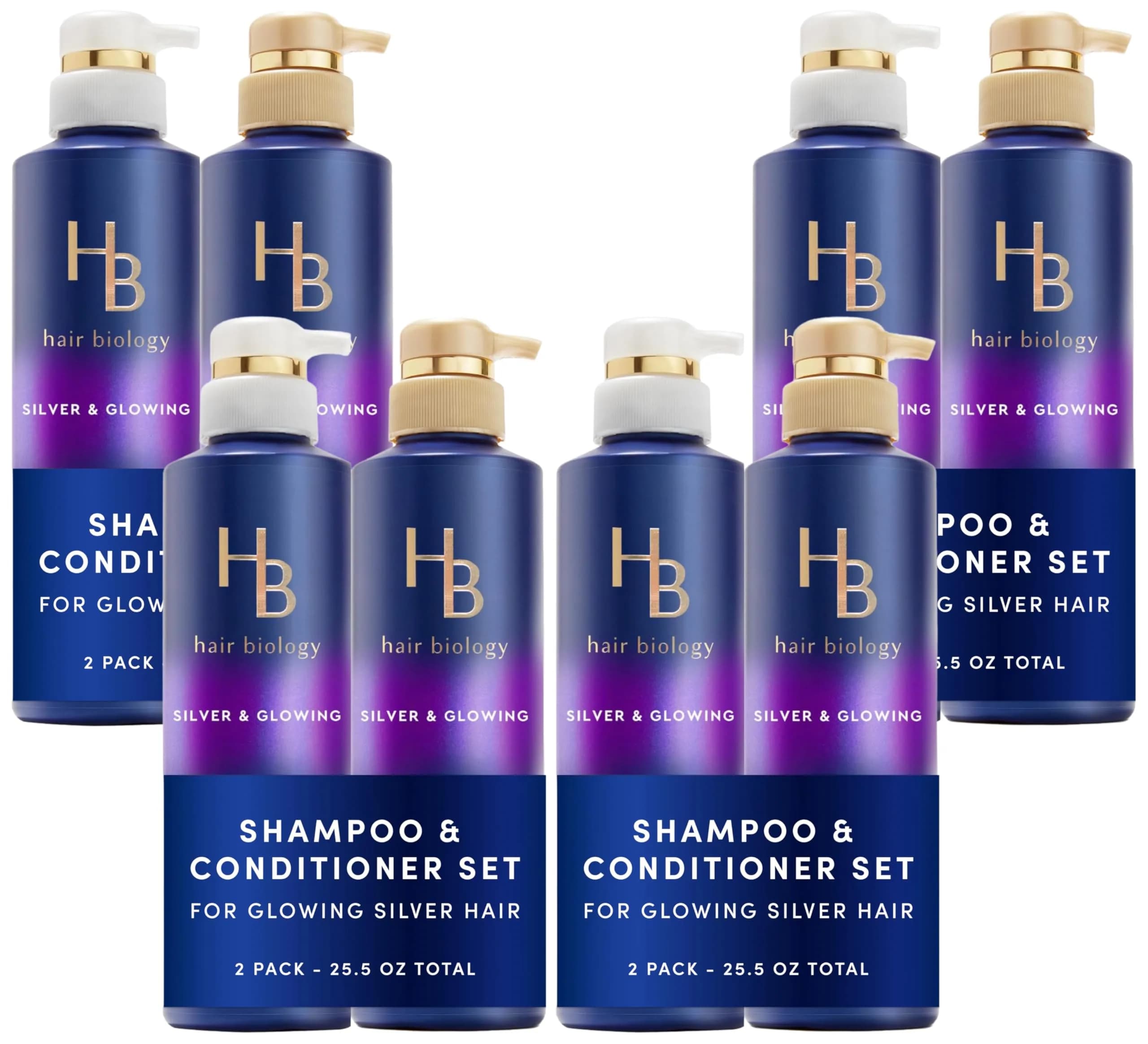 Hair Biology Biotin-Infused Purple Shampoo & Conditioner Set for Grey Hair | Anti-Brassiness, Moisturizing, Color-Safe, Silver & Glowing, 12.8 Fl Oz Each, 2 Pack — Silver Shampoo & Conditioner Set