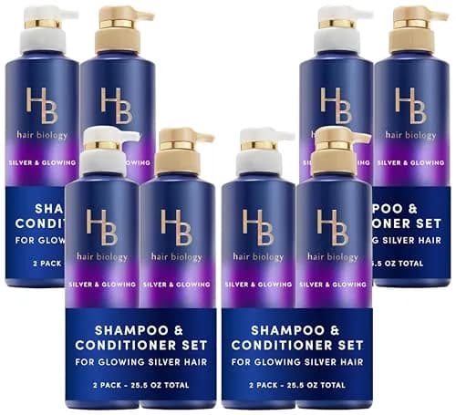 Hair Biology Biotin-Infused Purple Shampoo & Conditioner Set for Grey Hair | Anti-Brassiness, Moisturizing, Color-Safe, Silver & Glowing, 12.8 Fl Oz Each, 2 Pack thumbnail 1