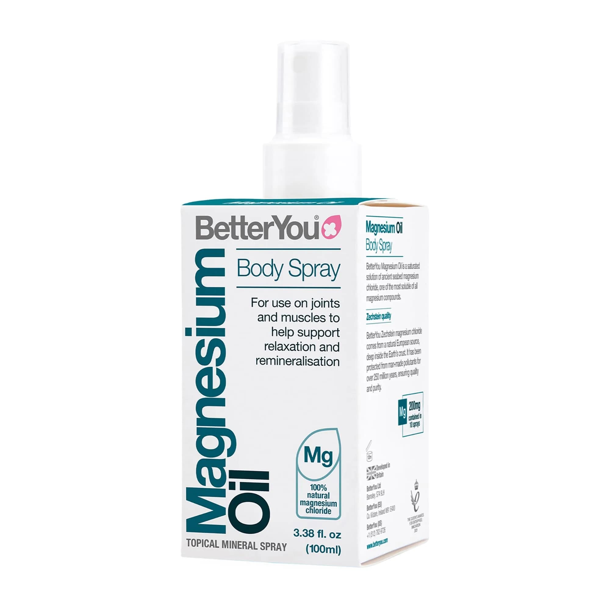 BetterYou Magnesium Oil Body Spray Natural 100ml (3.38 Fl Oz) | Supports Muscle Recovery & Bone Health - main product image