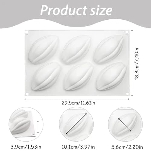 Fchil Silicone Cocoa Bean Mold 6-Cavity (2 Molds, 12 Cavities Total) | Professional Chocolate Candy Making thumbnail 2