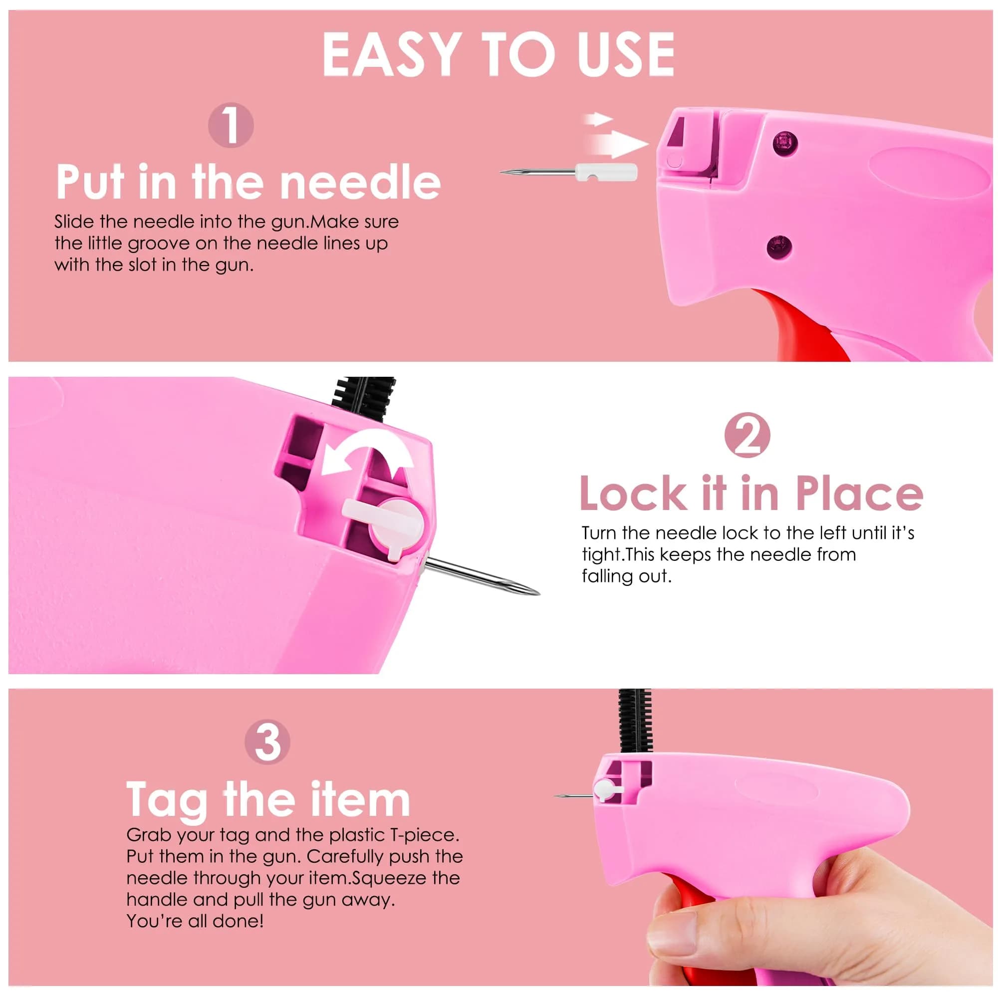Scopck Handheld Stitch Gun for Clothes, Pink-Red | Quick Clothing Fixer with 6 Needles & 2000 Fasteners - view 4