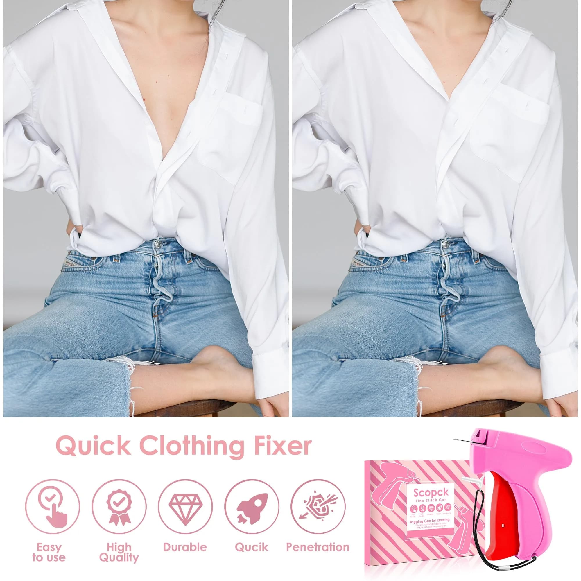 Scopck Handheld Stitch Gun for Clothes, Pink-Red | Quick Clothing Fixer with 6 Needles & 2000 Fasteners - view 5