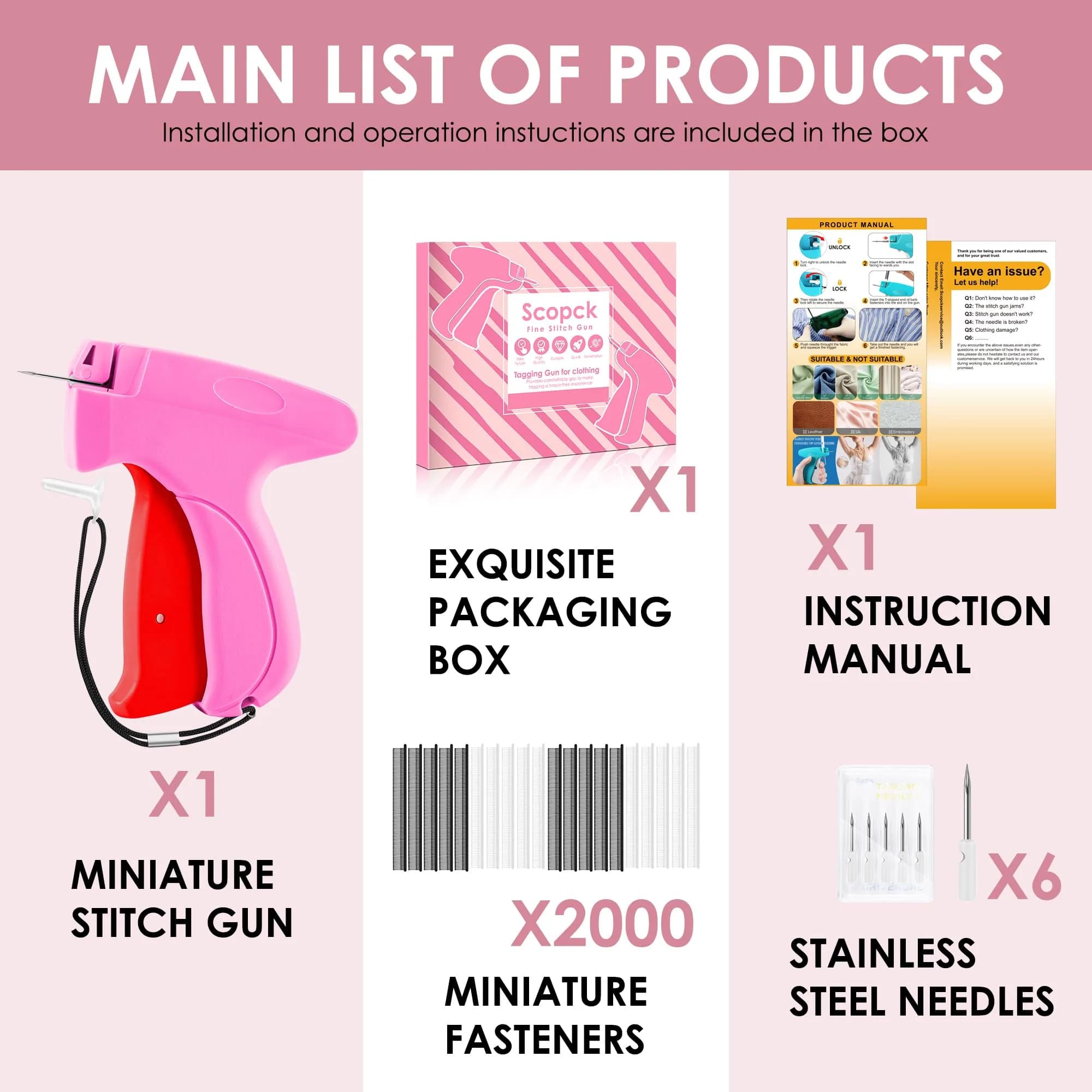 Scopck Handheld Stitch Gun for Clothes, Pink-Red | Quick Clothing Fixer with 6 Needles & 2000 Fasteners - view 6