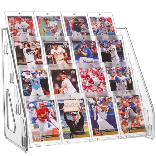 CELSOL 4 Tier Clear Acrylic Card Display Stand 32cm (12.6") | Holds Graded Slabs, Trading Cards, Greeting Cards thumbnail 1