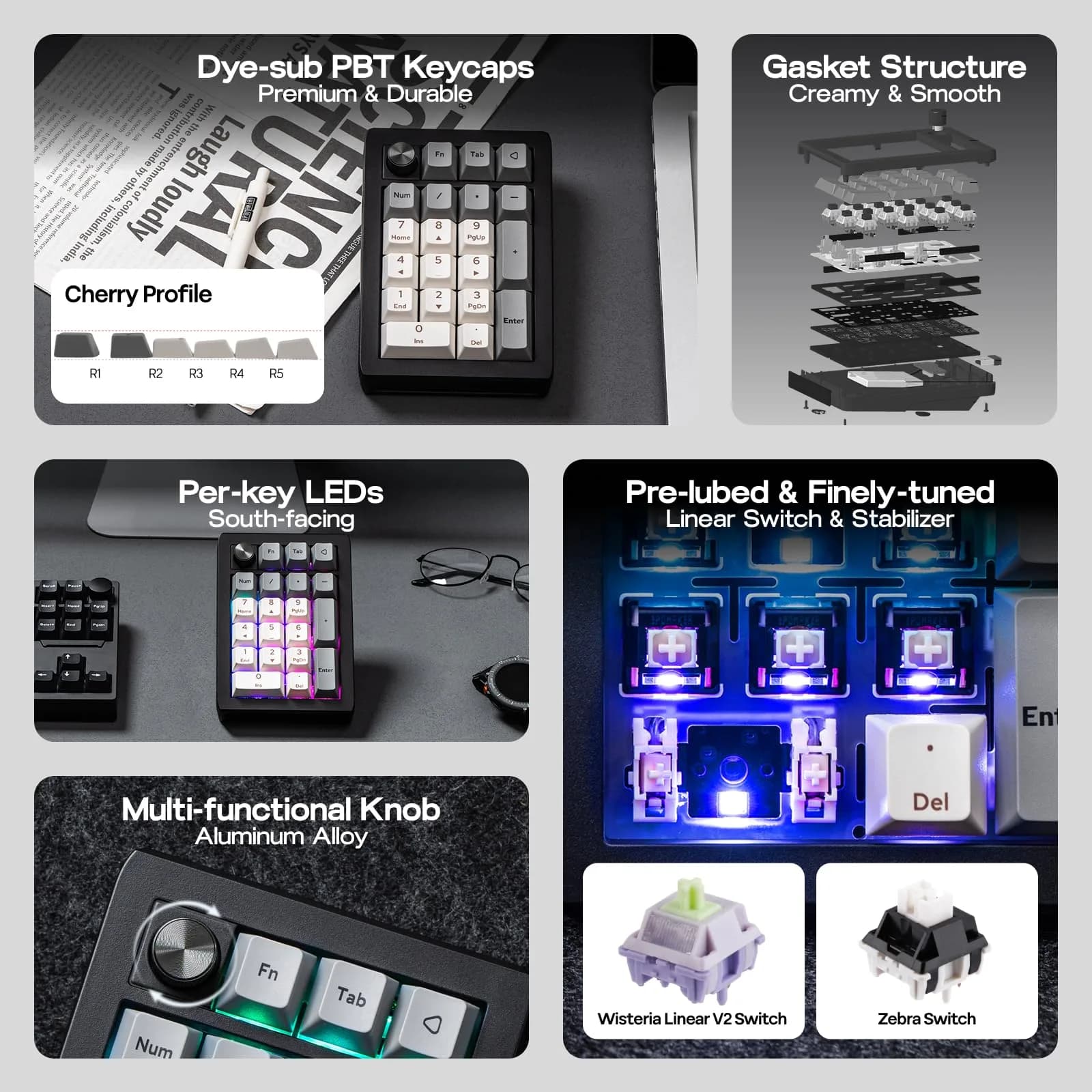 EPOMAKER EK21 VIA Gasket Number Pad with 1000mAh Battery, BT 5.0/2.4GHz/Wired | Programmable Numpad for PC Gaming - view 5