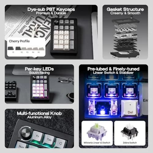 EPOMAKER EK21 VIA Gasket Number Pad with 1000mAh Battery, BT 5.0/2.4GHz/Wired | Programmable Numpad for PC Gaming thumbnail 5