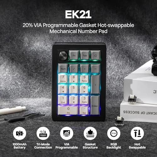 EPOMAKER EK21 VIA Gasket Number Pad with 1000mAh Battery, BT 5.0/2.4GHz/Wired | Programmable Numpad for PC Gaming thumbnail 2