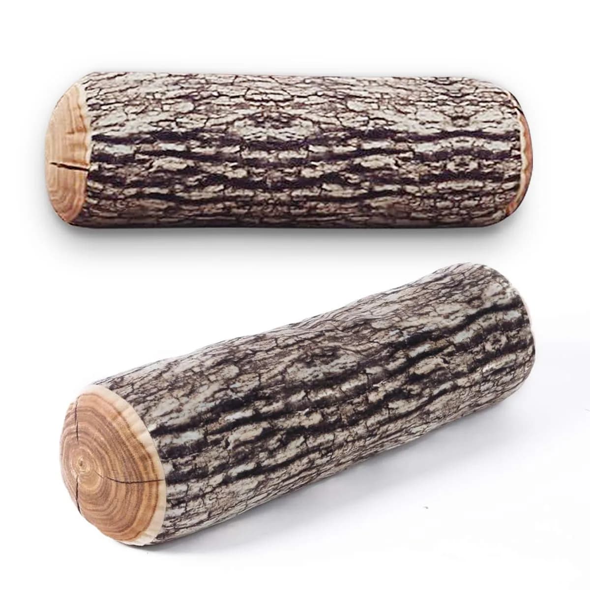 Winter Flower Realistic Wood Log Pillow 3D Printed Tree Stump Round Cushion 2 Pack | Rustic Home Decor