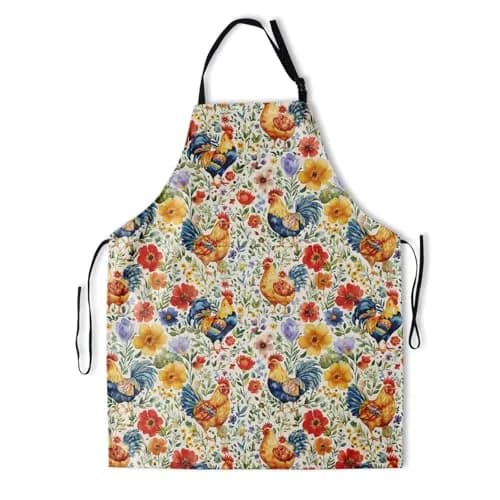 DZGlobal Colorful Apron for Women Cooking Baking BBQ Grilling (Chicken) | Waterproof, Adjustable, Large Pockets thumbnail 1