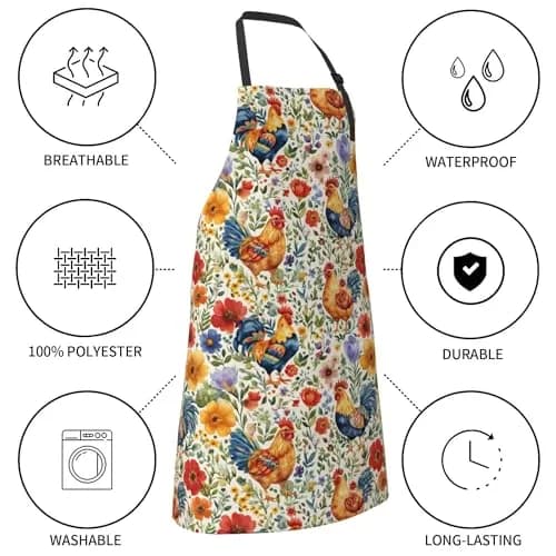 DZGlobal Colorful Apron for Women Cooking Baking BBQ Grilling (Chicken) | Waterproof, Adjustable, Large Pockets thumbnail 4