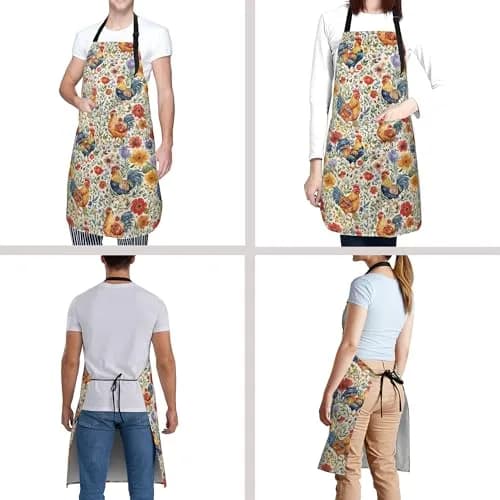 DZGlobal Colorful Apron for Women Cooking Baking BBQ Grilling (Chicken) | Waterproof, Adjustable, Large Pockets thumbnail 6