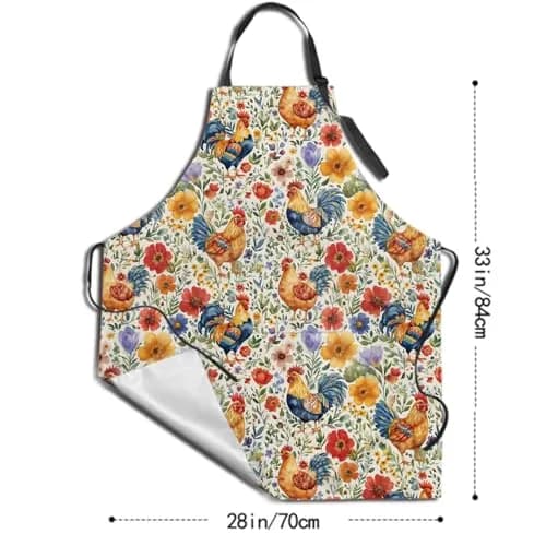 DZGlobal Colorful Apron for Women Cooking Baking BBQ Grilling (Chicken) | Waterproof, Adjustable, Large Pockets thumbnail 2