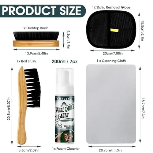 KukLynx Pool Table Cleaning Kit with Foam Spray & Brushes | Professional Billiards Accessories (70-120c) thumbnail 2