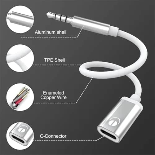 Tiosen 3.5mm Male to Type-C Female Audio Adapter Cable | White, Compatible with Smartphones, MP3 Players, Laptops, Tablets thumbnail 9