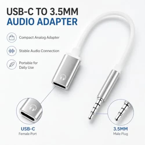 Tiosen 3.5mm Male to Type-C Female Audio Adapter Cable | White, Compatible with Smartphones, MP3 Players, Laptops, Tablets thumbnail 5