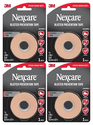 Nexcare Blister Prevention Tape 4 Rolls (1 in x 5 yds each) | Waterproof Foam Medical Tape for Feet, Hands, Toes thumbnail 1