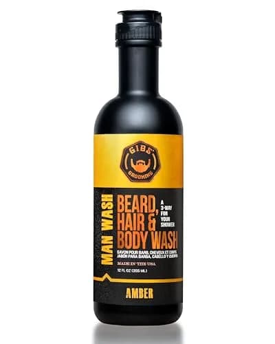 GIBS Grooming Amber Man Wash 12 fl oz | 3-in-1 Beard, Hair & Body Soap, Sulfate-Free, Made in USA thumbnail 1