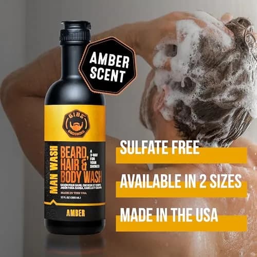 GIBS Grooming Amber Man Wash 12 fl oz | 3-in-1 Beard, Hair & Body Soap, Sulfate-Free, Made in USA thumbnail 5
