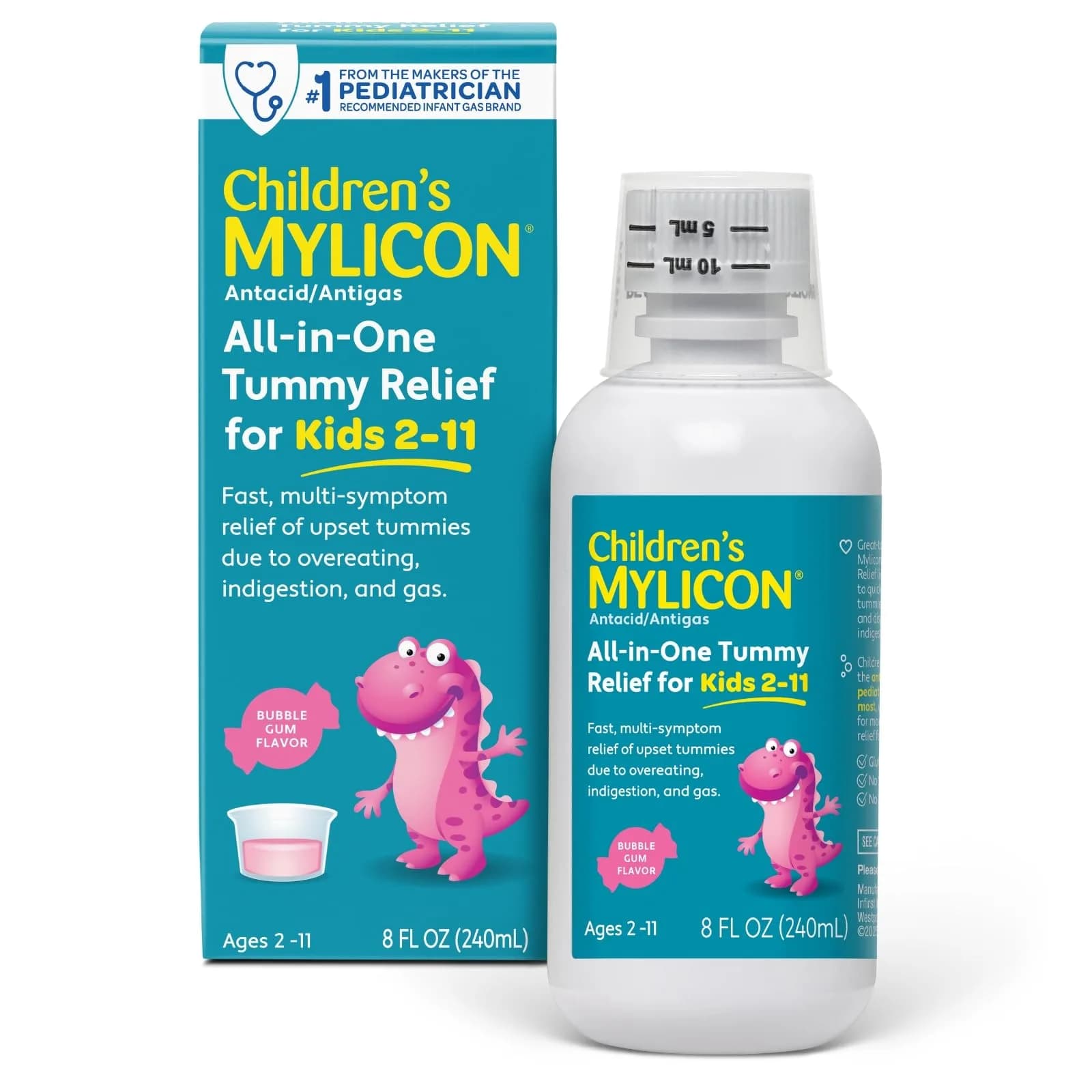 MYLICON Children's All-in-One Tummy Relief Liquid for Kids, Bubble Gum, 8oz | Fast-Acting Gas & Acid Relief for Ages 2-11 — 8 Fl Oz