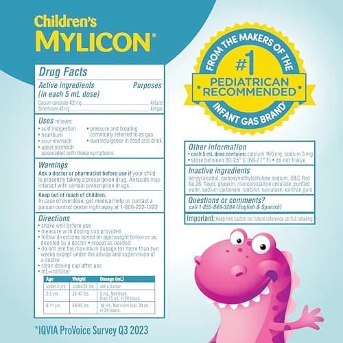 MYLICON Children's All-in-One Tummy Relief Liquid for Kids, Bubble Gum, 8oz | Fast-Acting Gas & Acid Relief for Ages 2-11 thumbnail 5