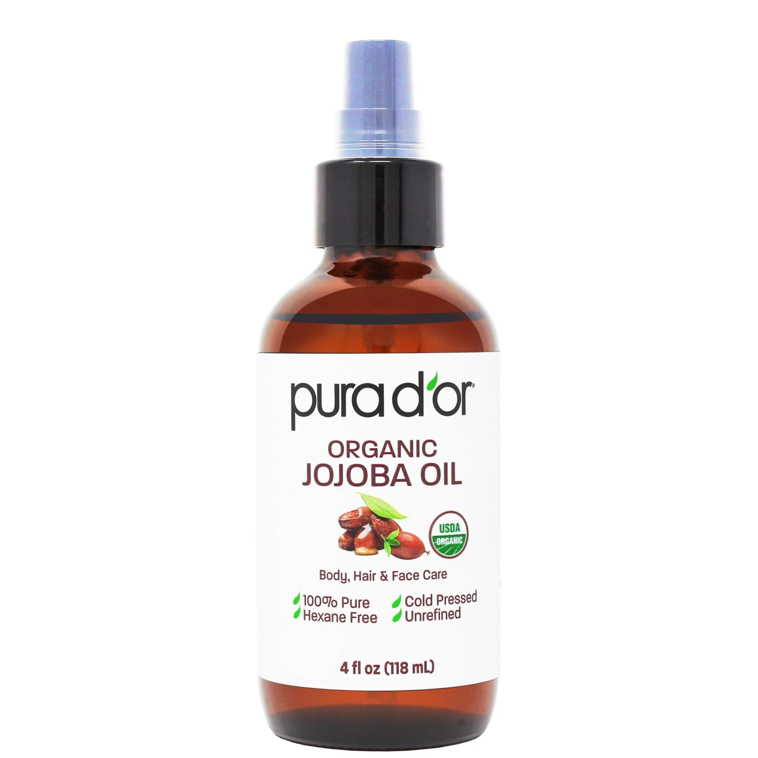 PURA D'OR USDA Organic Jojoba Oil 4 Fl Oz - 4 Count Pack | Cold-Pressed Virgin Treatment for Hair, Skin, Scalp & Nails - main product image