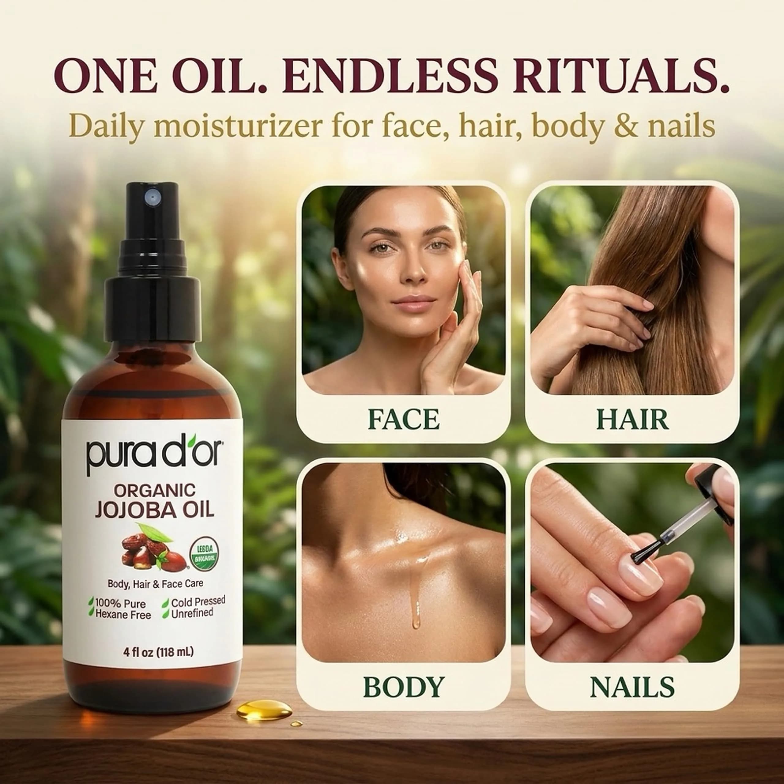 PURA D'OR USDA Organic Jojoba Oil 4 Fl Oz - 4 Count Pack | Cold-Pressed Virgin Treatment for Hair, Skin, Scalp & Nails - view 4