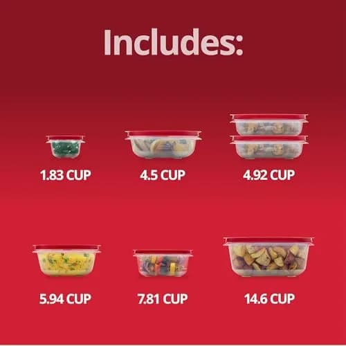 Rubbermaid EasyStore Food Storage Containers, 14-Piece Set, Square and Round, 1.83L (62 fl oz) | Stackable & BPA-Free thumbnail 6