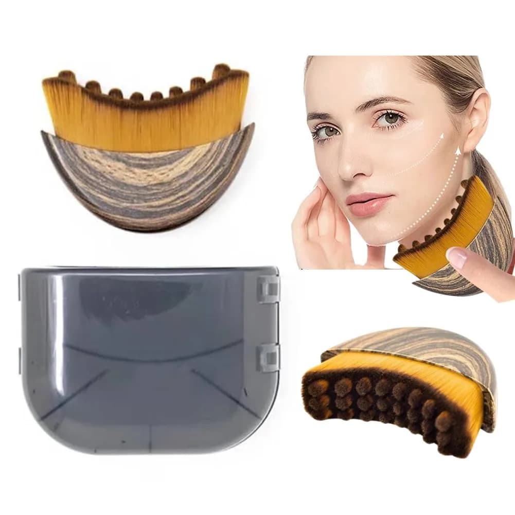 ROKATY Lymphatic Contour Face Brush 1 Pcs Brown | Double Chin & Skin Glow Tool