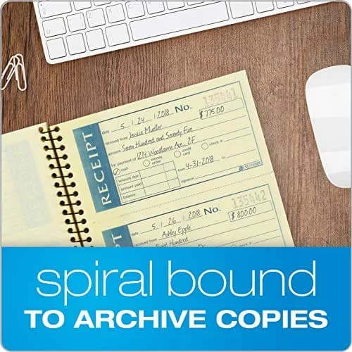 Adams Write 'n Stick Receipt Book, 2-Part, Carbonless, White/Canary, 5.25" x 11" (13.3cm x 27.9cm), Pack of 12 Books | Spiral Bound, 200 Sets per Book thumbnail 5