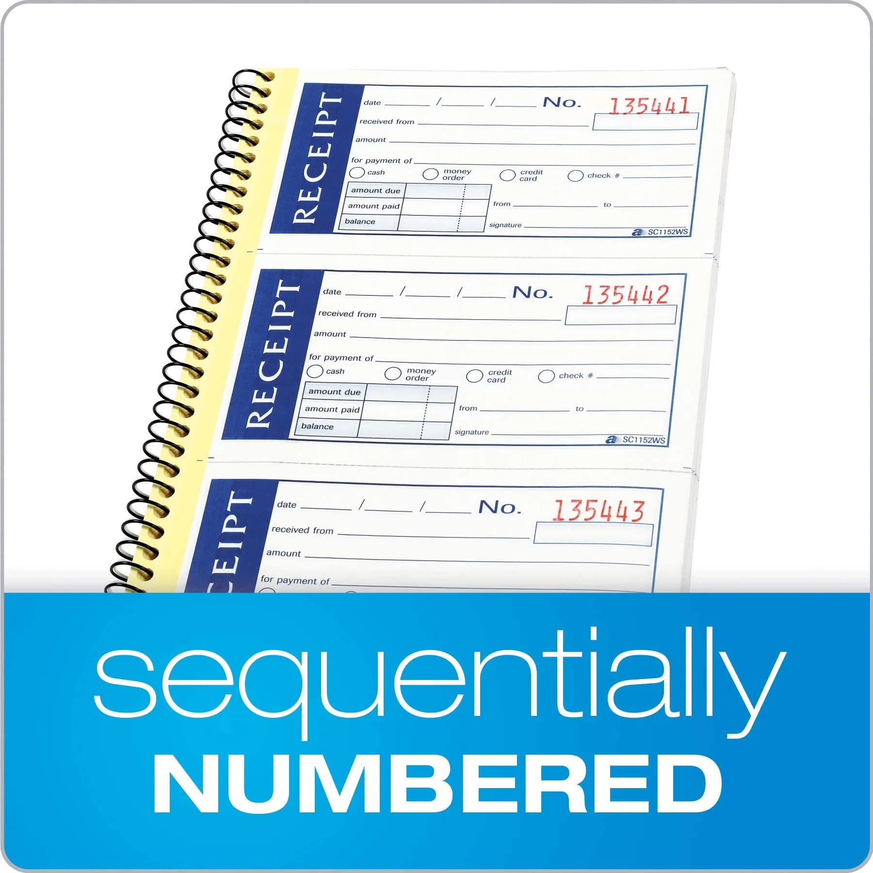 Adams Write 'n Stick Receipt Book, 2-Part, Carbonless, White/Canary, 5.25" x 11" (13.3cm x 27.9cm), Pack of 12 Books | Spiral Bound, 200 Sets per Book - view 6