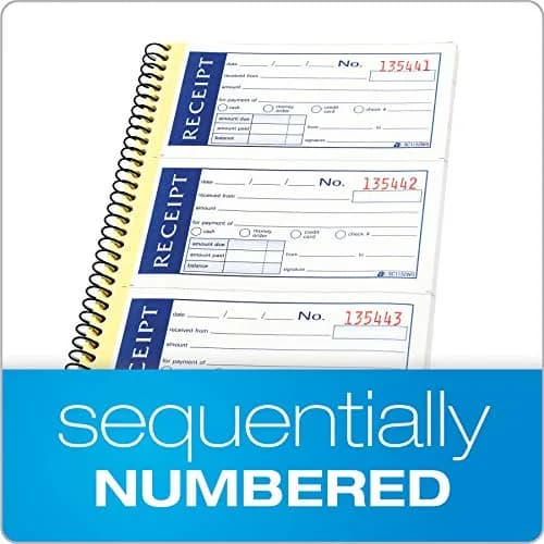Adams Write 'n Stick Receipt Book, 2-Part, Carbonless, White/Canary, 5.25" x 11" (13.3cm x 27.9cm), Pack of 12 Books | Spiral Bound, 200 Sets per Book thumbnail 6