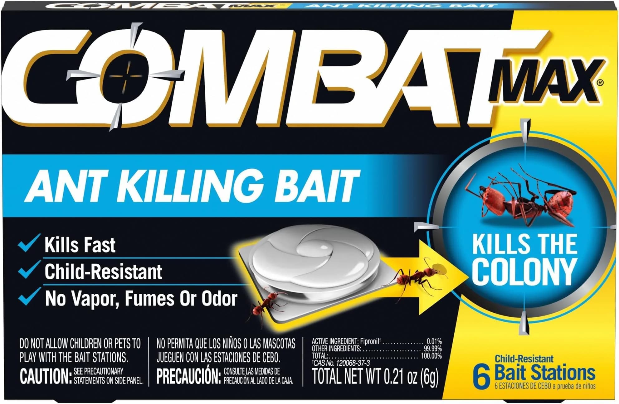 Combat Max Ant Killing Bait Stations, 6 Count | Targets Queen, Larvae & Entire Colony — Black
