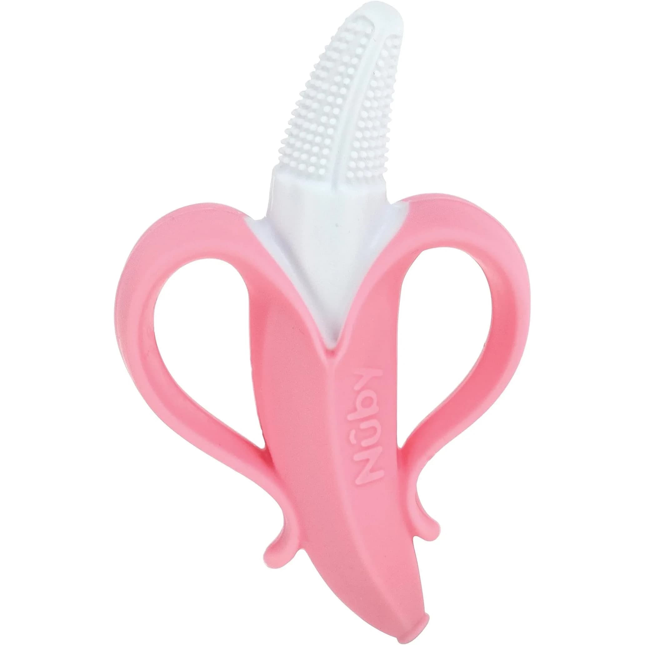 Nuby NanaNubs Banana Massaging Toothbrush Teether 12-Pack | BPA-Free Silicone for 3+ Months — Pink