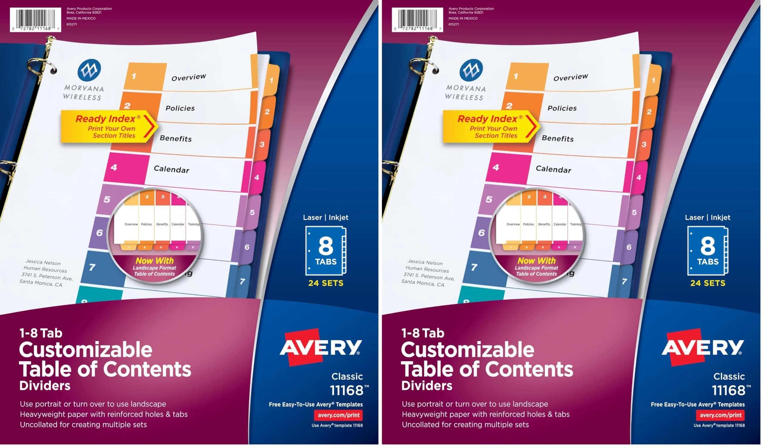 Avery Ready Index 8-Tab Dividers, Multicolor, 24 Sets of 8 Tabs (48 Total Sets) | Customizable Table of Contents for 3-Ring Binders - main product image