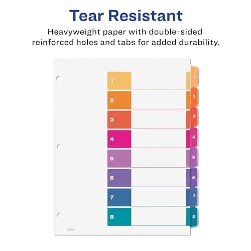 Avery Ready Index 8-Tab Dividers, Multicolor, 24 Sets of 8 Tabs (48 Total Sets) | Customizable Table of Contents for 3-Ring Binders thumbnail 4